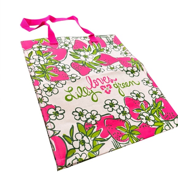 Lilly Pulitzer Pink and Green Strawberry Large Reusable Shopping Bag - Picture 10 of 11